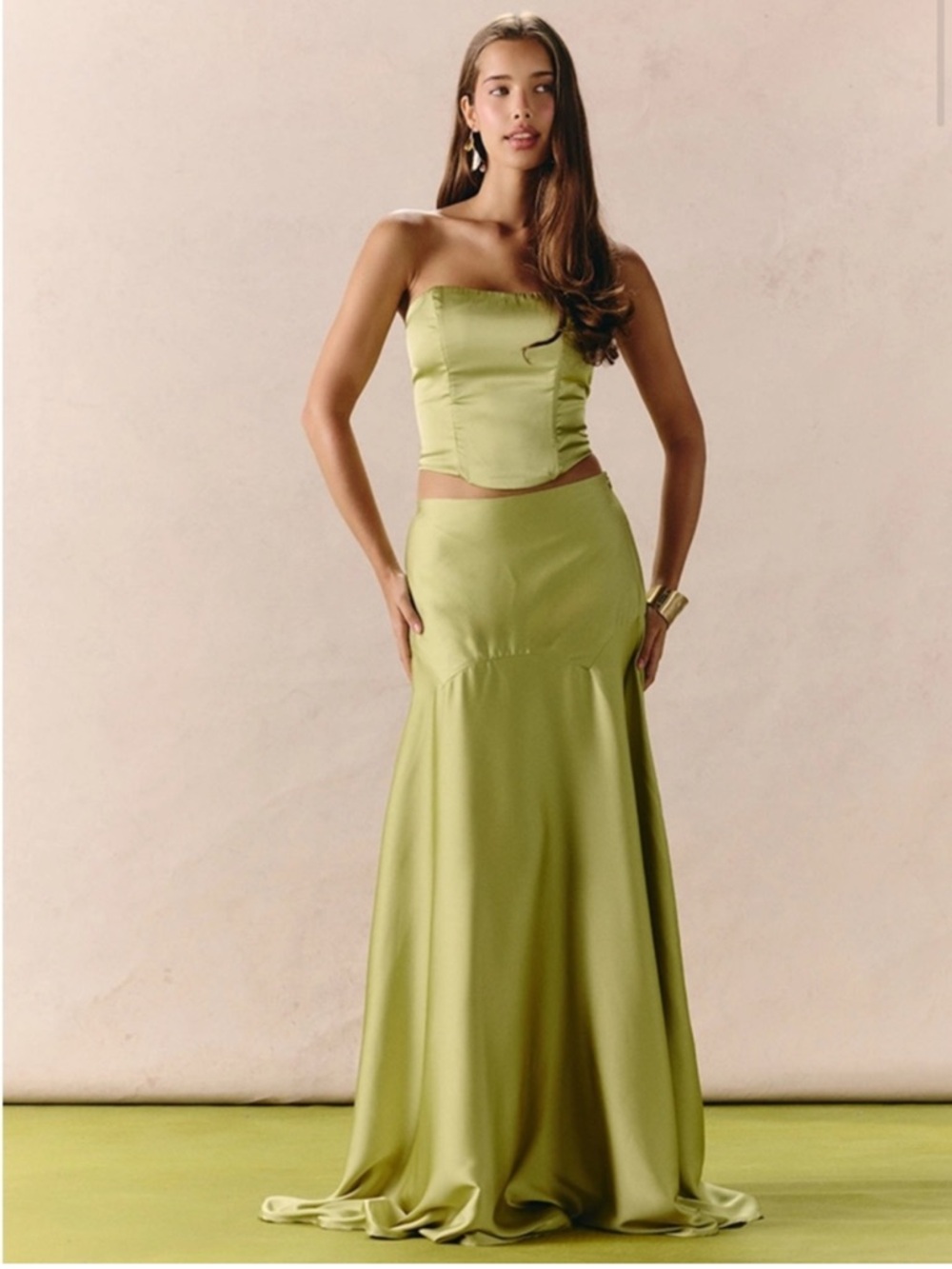 Olive Satin Mermaid Maxi Skirt - Women